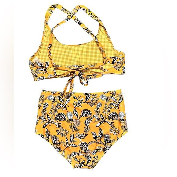 Kulani Kinis Floral Yellow Reversible Printed Bikini M/L - Picture 5 of 7